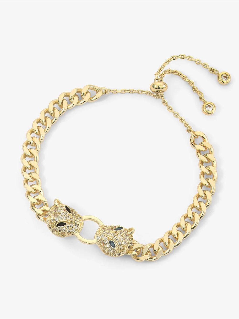 Melinda Maria Gold Pave Panther Head Adjustable Cuban Chain Bracelet